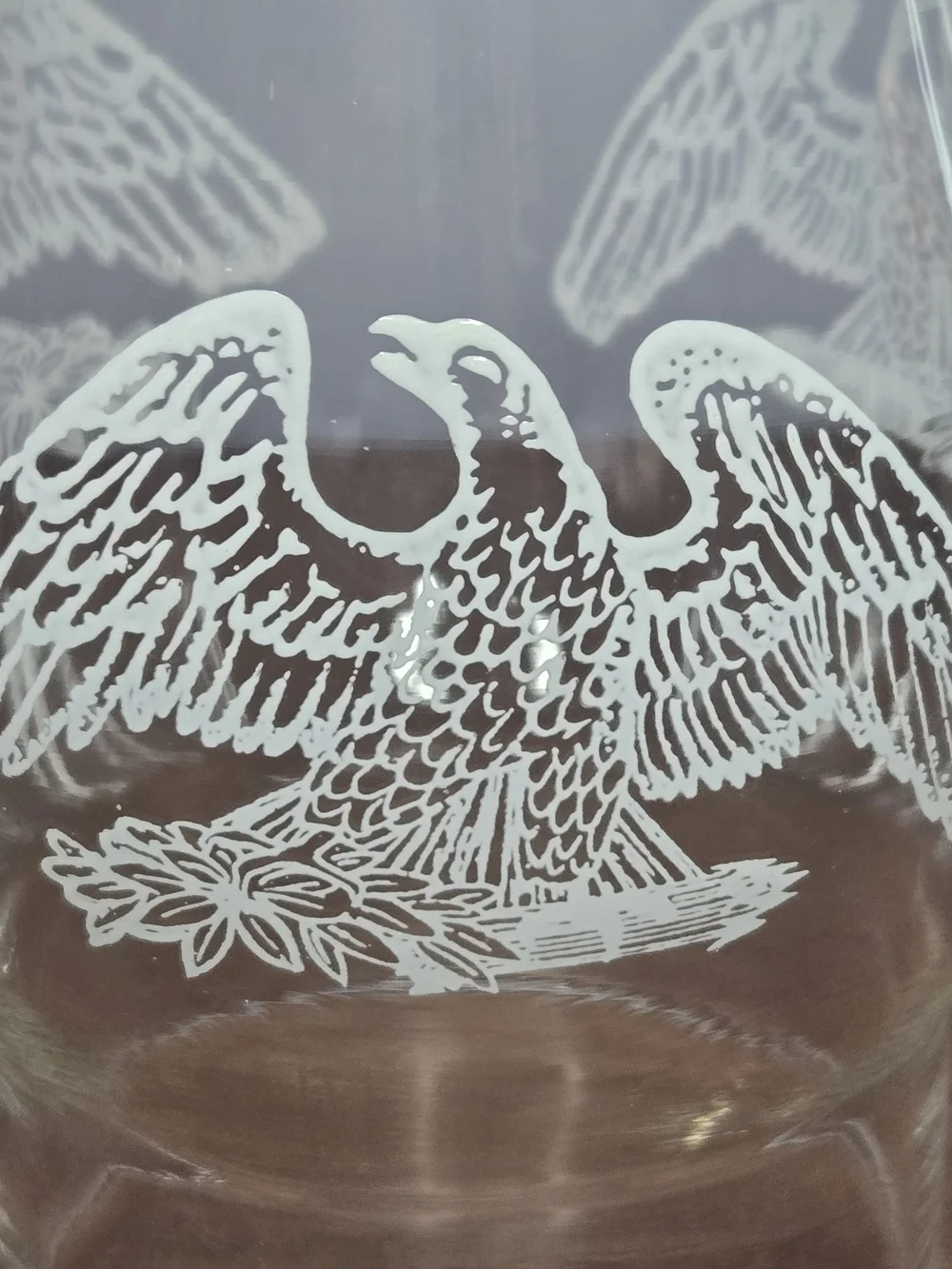 Clear Glass Hurricane Vase with White Etched Eagle Motif Set Of 3